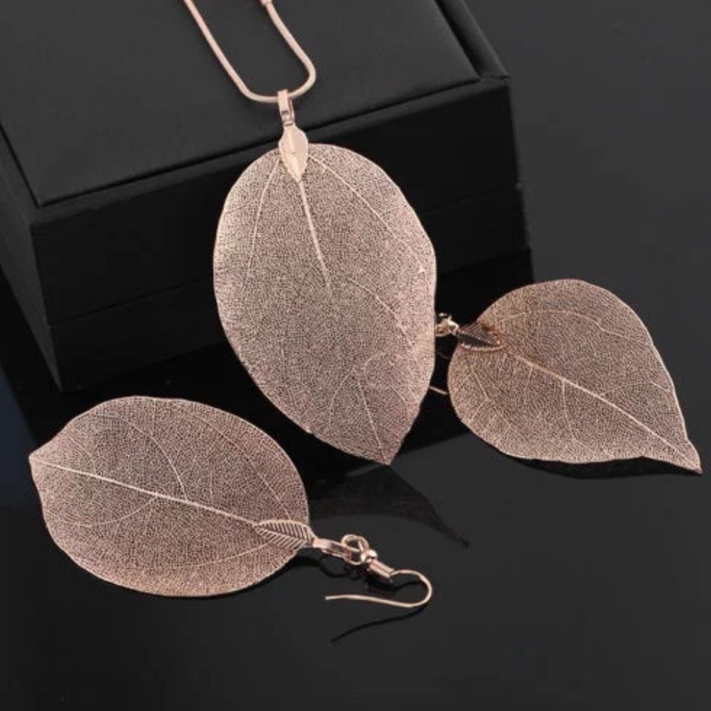 Jewelry Sets Alloy Steel Layer Long Leaf Pendant Chain Necklace Ea…